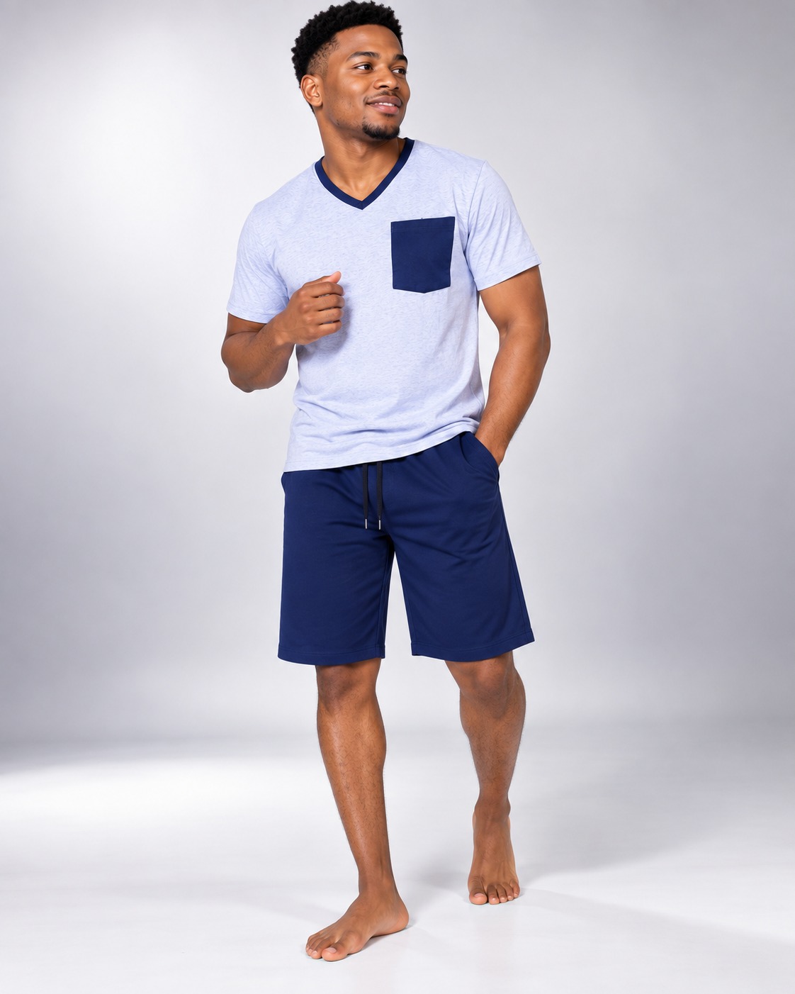 Ensemble Pyjama Homme T-shirt Gris Chiné & Short Marine